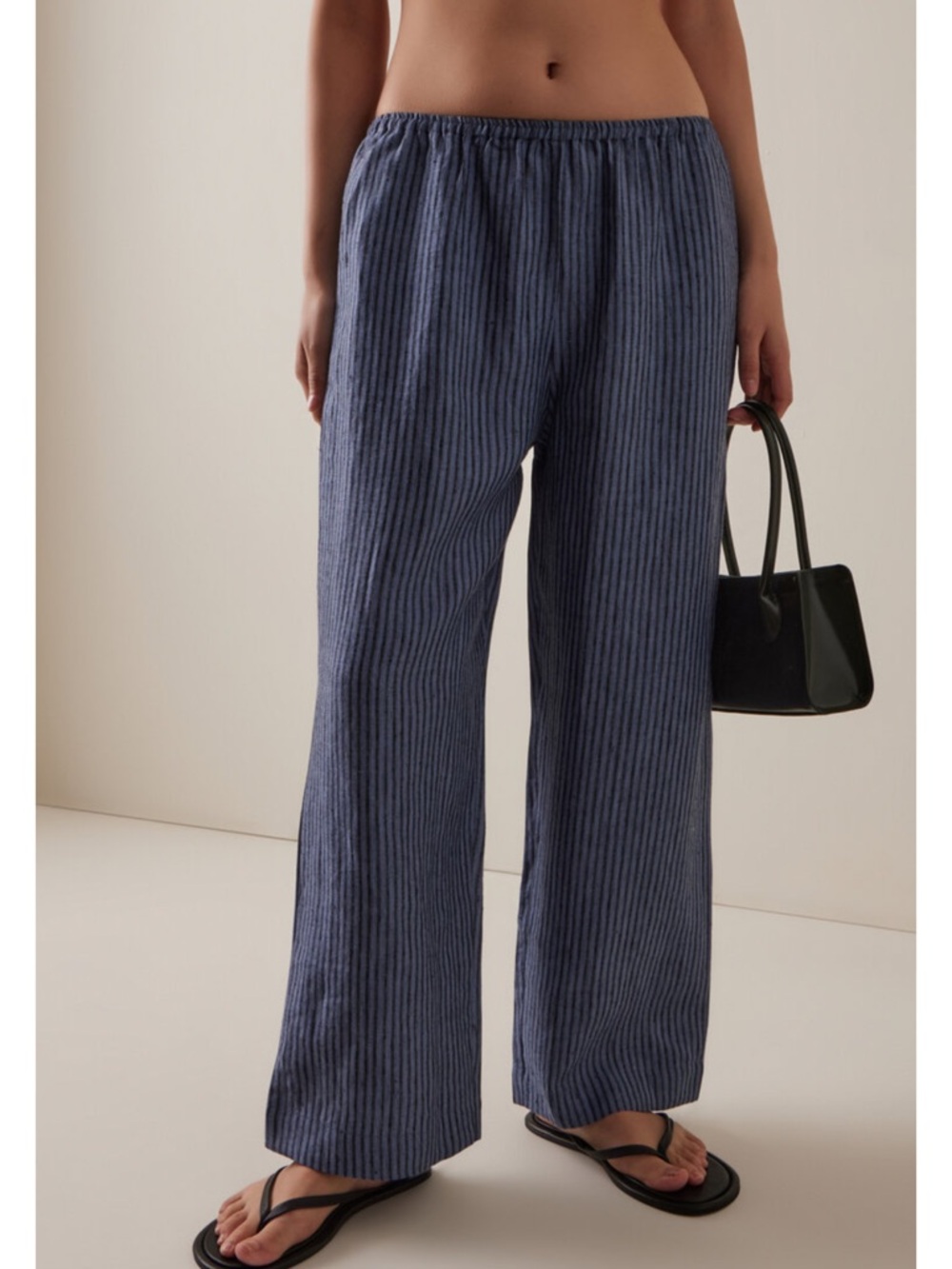 NWT Deiji Studios ease striped linen trousers Striped in Navy
